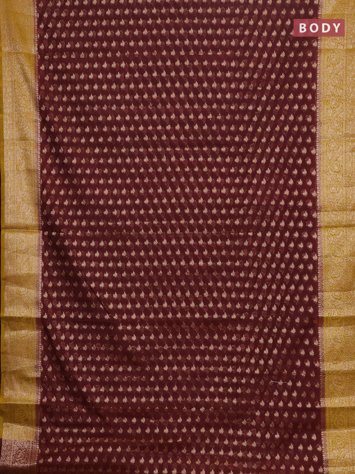 Coffee Brown & Mustard Green Semi Chiniya Silk Saree