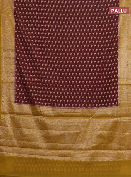 Coffee Brown & Mustard Green Semi Chiniya Silk Saree