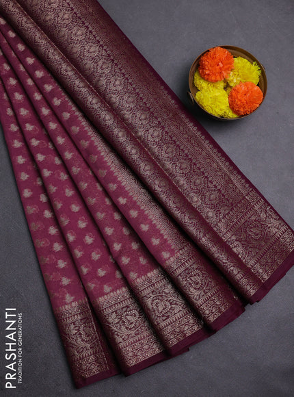 Mauve Pink & Wine Semi Chiniya Silk Saree