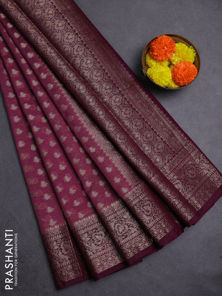 Mauve Pink & Wine Semi Chiniya Silk Saree