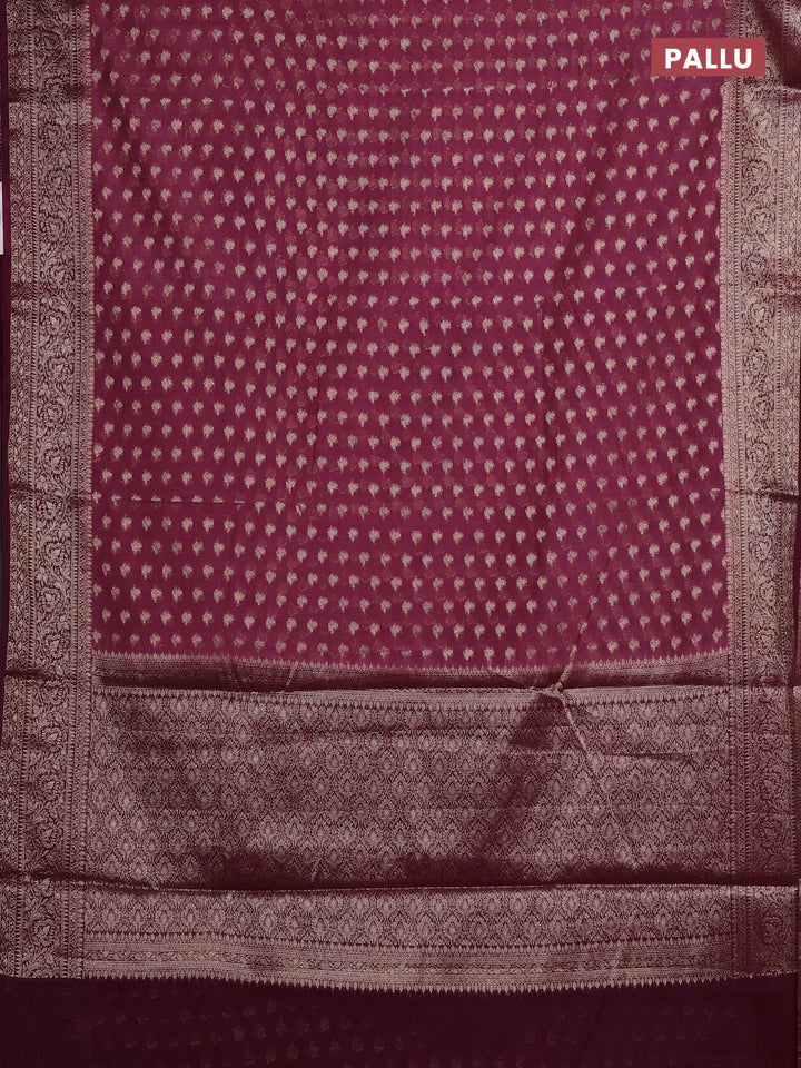 Mauve Pink & Wine Semi Chiniya Silk Saree