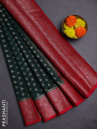 Bottle Green & Red Semi Chiniya Silk Saree