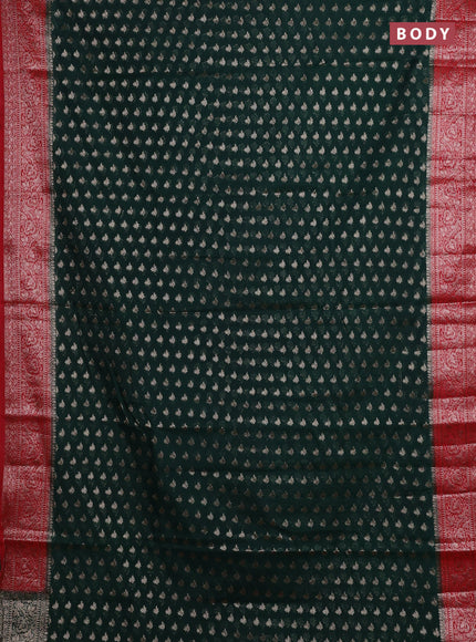 Bottle Green & Red Semi Chiniya Silk Saree