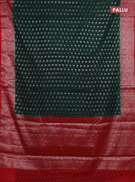 Bottle Green & Red Semi Chiniya Silk Saree