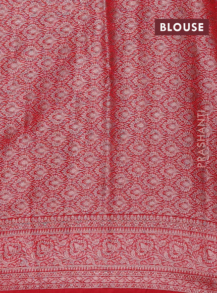 Bottle Green & Red Semi Chiniya Silk Saree