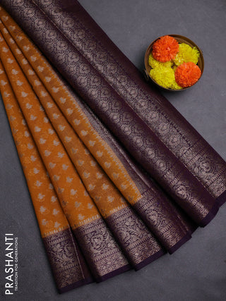 Mustard Yellow & Violet Semi Chiniya Silk Saree