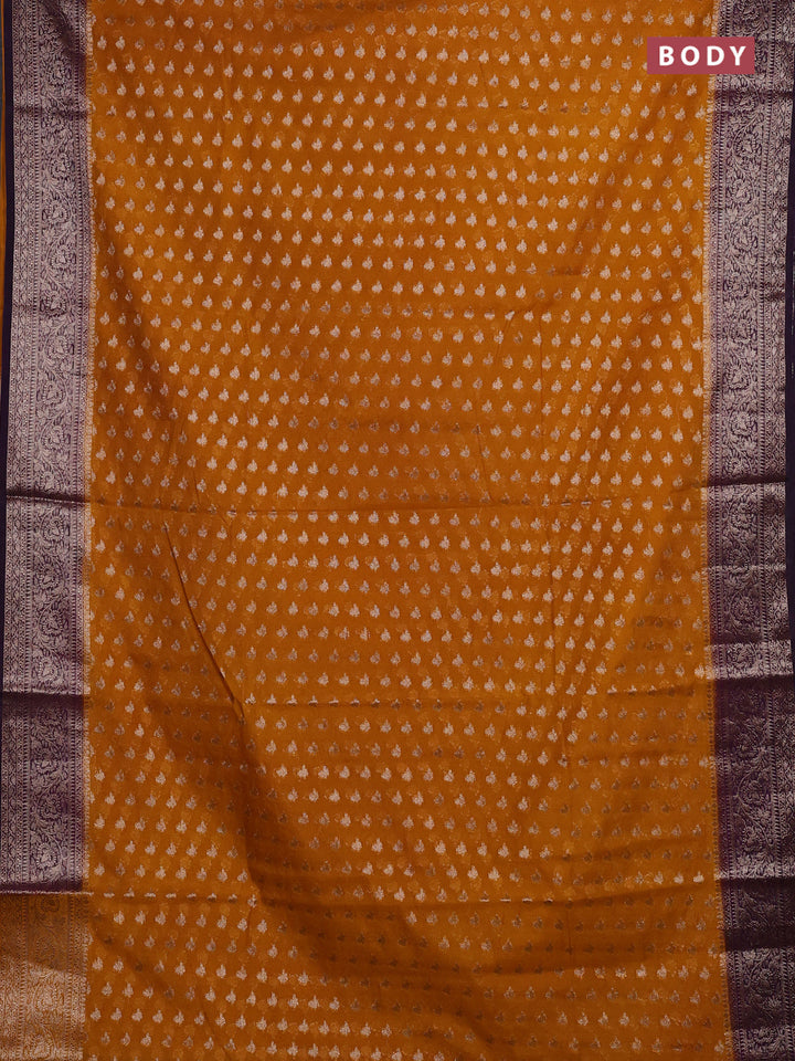 Mustard Yellow & Violet Semi Chiniya Silk Saree