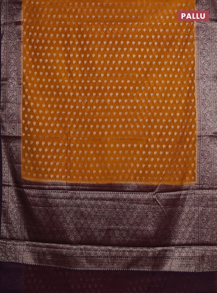 Mustard Yellow & Violet Semi Chiniya Silk Saree