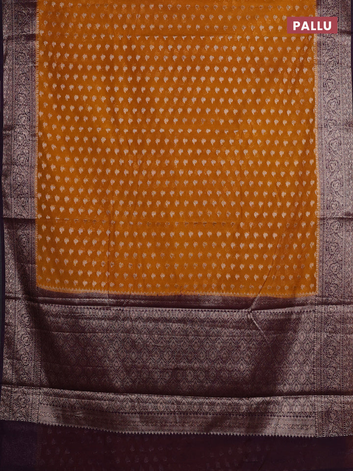 Mustard Yellow & Violet Semi Chiniya Silk Saree