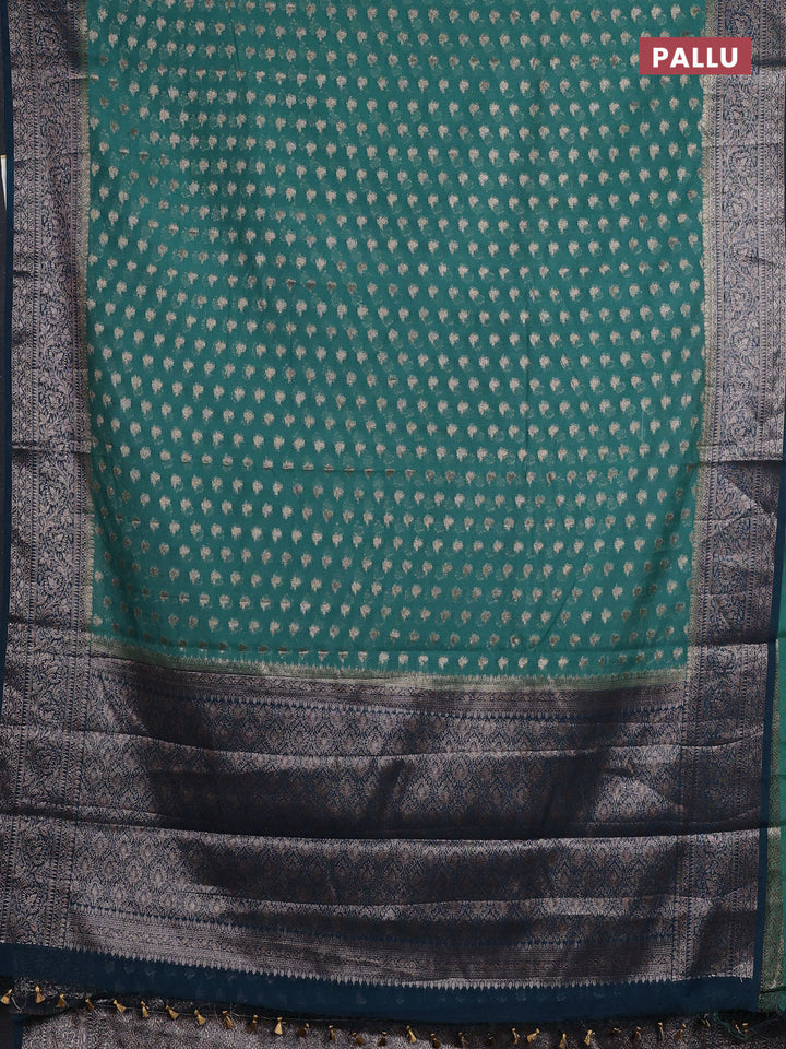 Green & Peacock Green Semi Chiniya Silk Saree