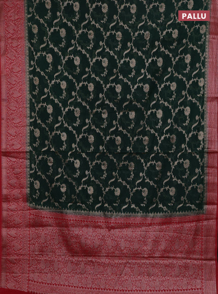 Bottle Green & Red Semi Chiniya Silk Saree