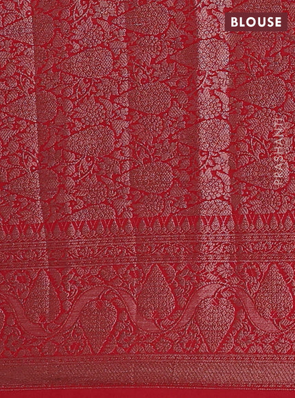 Bottle Green & Red Semi Chiniya Silk Saree