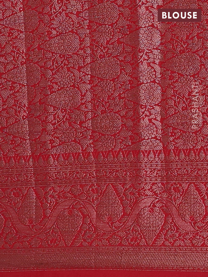 Bottle Green & Red Semi Chiniya Silk Saree