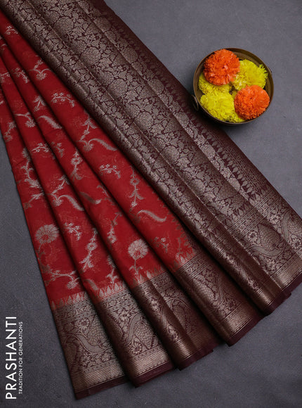 Rustic Orange & Maroon Semi Chiniya Silk Saree