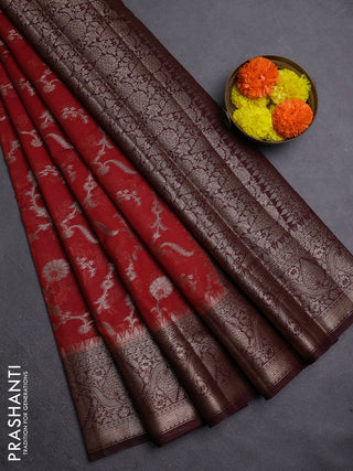 Rustic Orange & Maroon Semi Chiniya Silk Saree