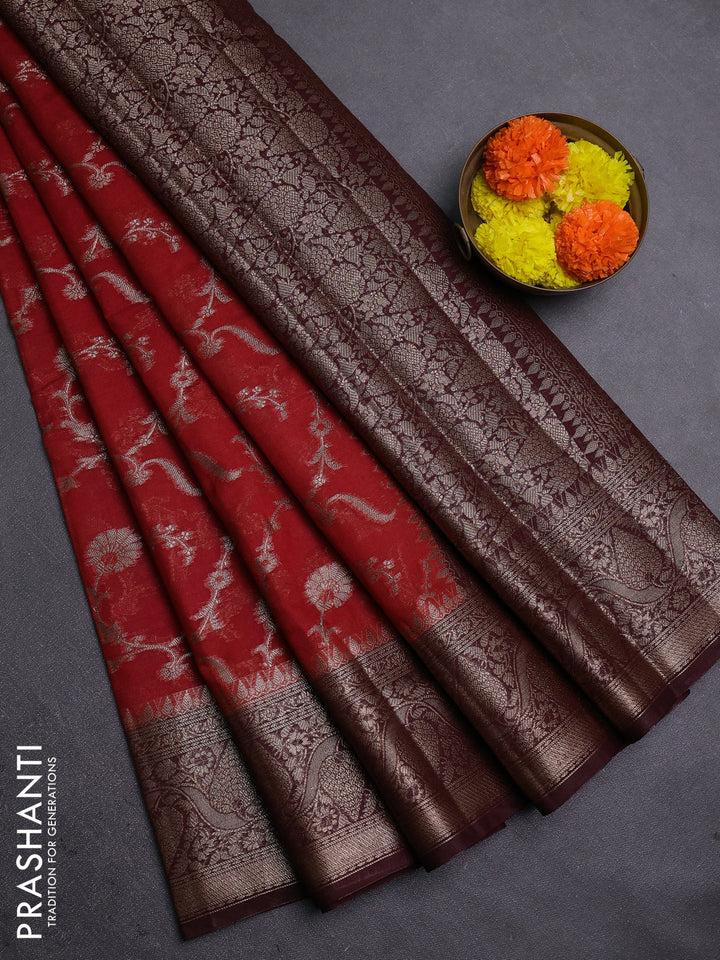 Rustic Orange & Maroon Semi Chiniya Silk Saree