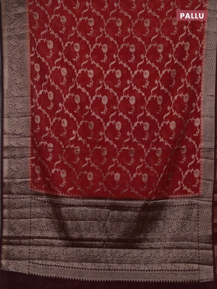 Rustic Orange & Maroon Semi Chiniya Silk Saree