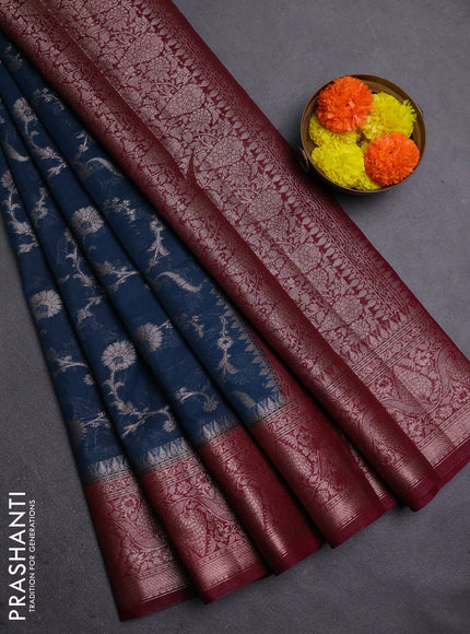 Peacock Green & Wine Semi Chiniya Silk Saree