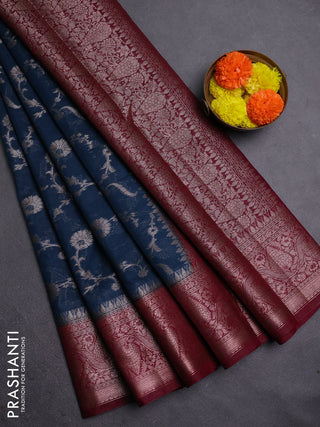 Peacock Green & Wine Semi Chiniya Silk Saree