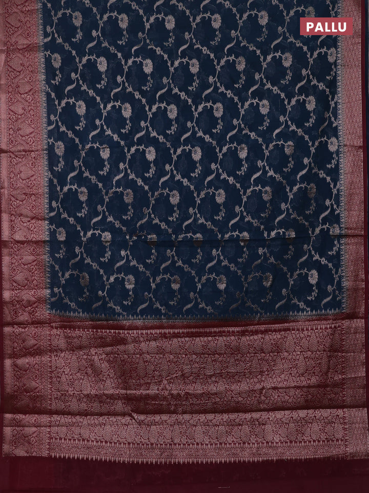Peacock Green & Wine Semi Chiniya Silk Saree