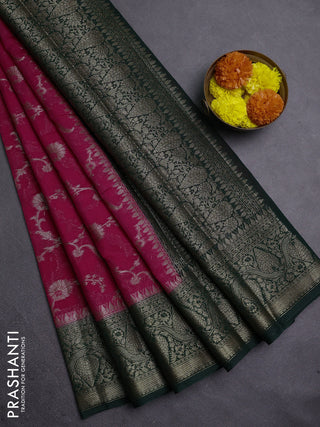 Pink & Bottle Green Semi Chiniya Silk Saree