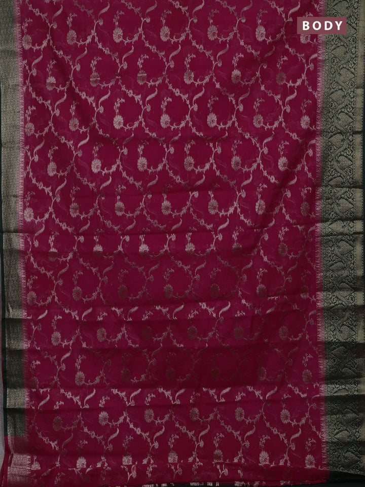 Pink & Bottle Green Semi Chiniya Silk Saree