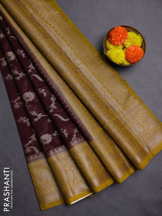 Coffee Brown & Mustard Green Semi Chiniya Silk Saree