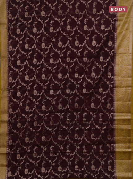 Coffee Brown & Mustard Green Semi Chiniya Silk Saree