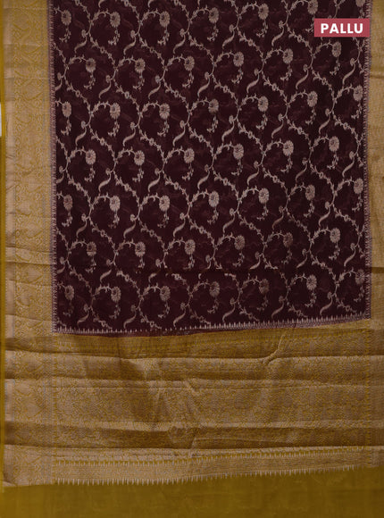 Coffee Brown & Mustard Green Semi Chiniya Silk Saree