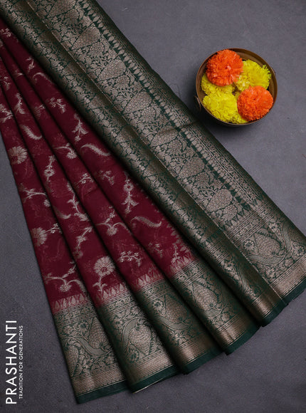 Wine & Bottle Green Semi Chiniya Silk Saree