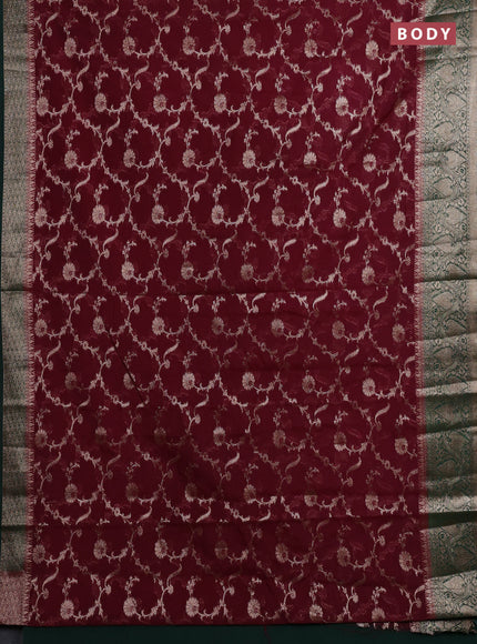 Wine & Bottle Green Semi Chiniya Silk Saree