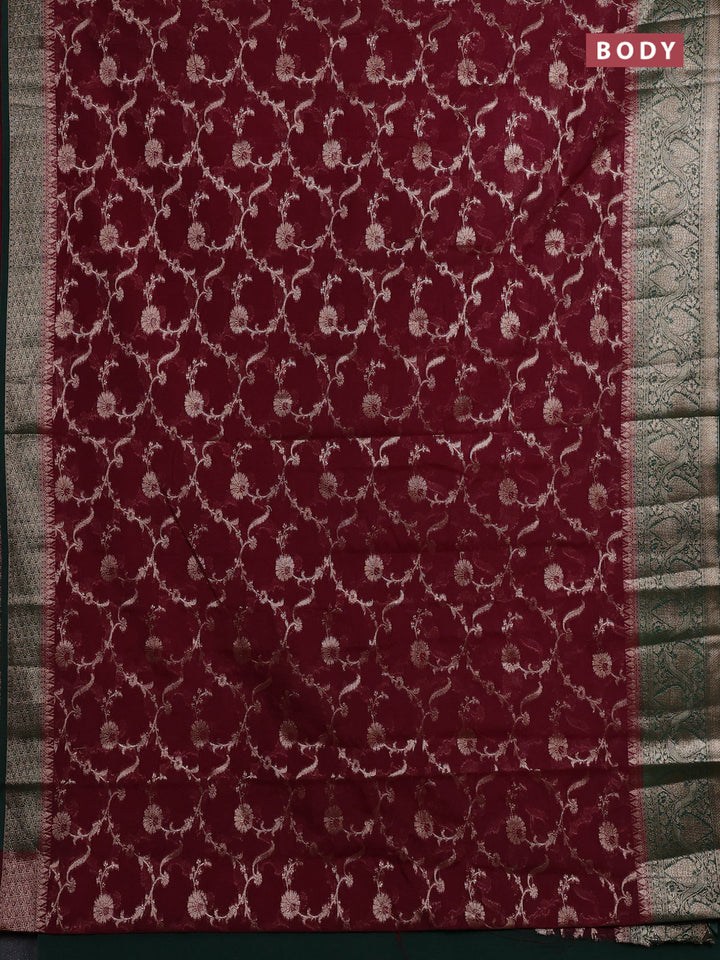 Wine & Bottle Green Semi Chiniya Silk Saree