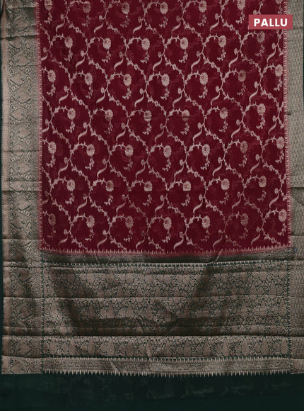 Wine & Bottle Green Semi Chiniya Silk Saree
