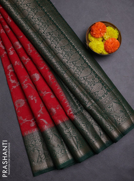 Red & Green Semi Chiniya Silk Saree