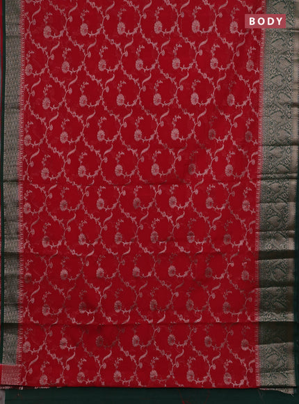 Red & Green Semi Chiniya Silk Saree