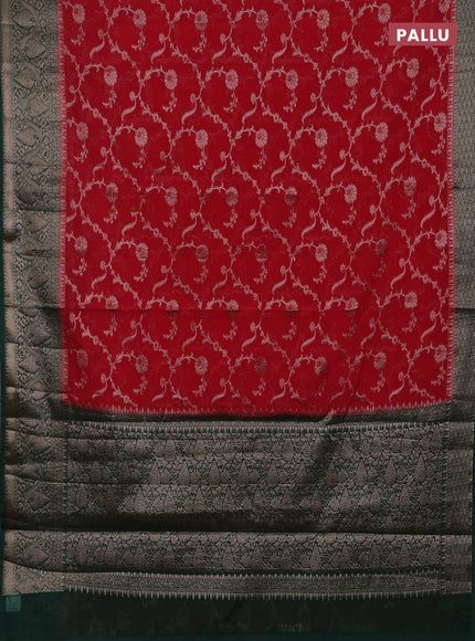 Red & Green Semi Chiniya Silk Saree