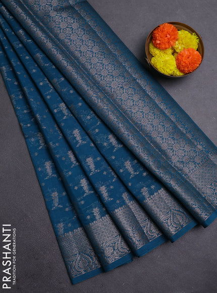 Peacock Blue Semi Chiniya Silk Saree
