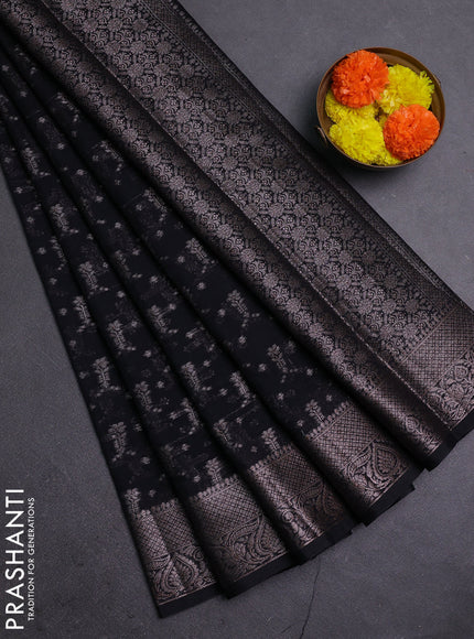 Black Semi Chiniya Silk Saree