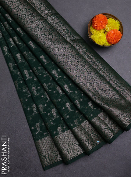 Bottle Green Semi Chiniya Silk Saree