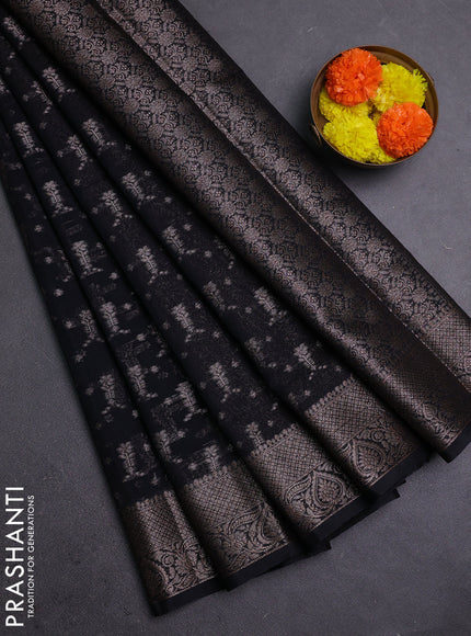 Black Semi Chiniya Silk Saree