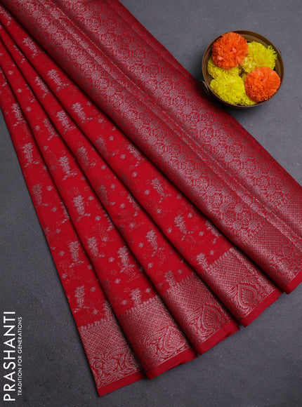Red Semi Chiniya Silk Saree