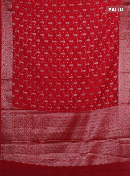 Red Semi Chiniya Silk Saree