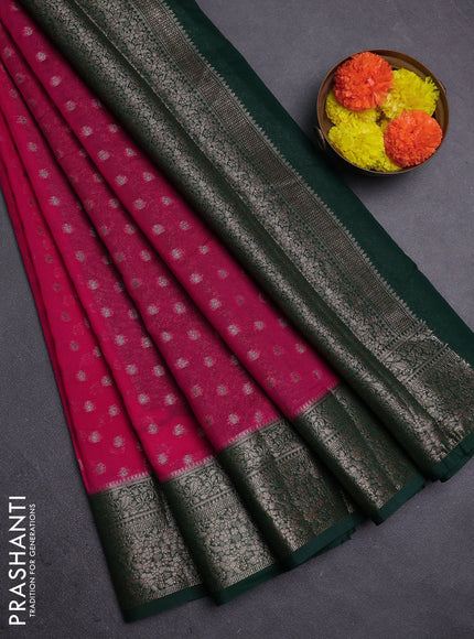 Pink & Bottle Green Semi Chiniya Silk Saree