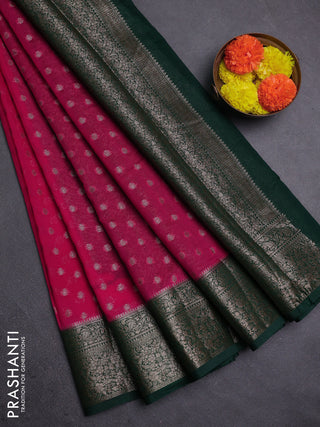 Pink & Bottle Green Semi Chiniya Silk Saree