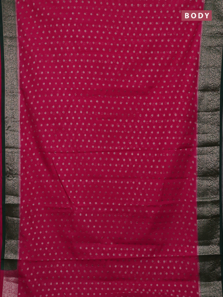 Pink & Bottle Green Semi Chiniya Silk Saree