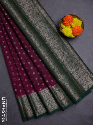Wine & Green Semi Chiniya Silk Saree