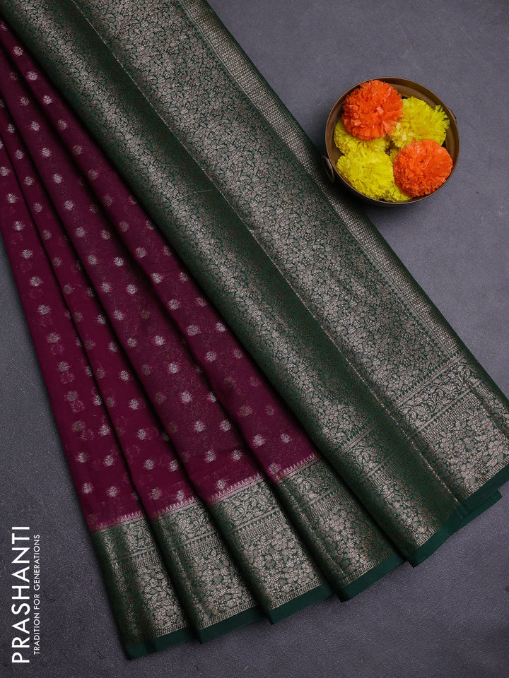 Wine & Green Semi Chiniya Silk Saree
