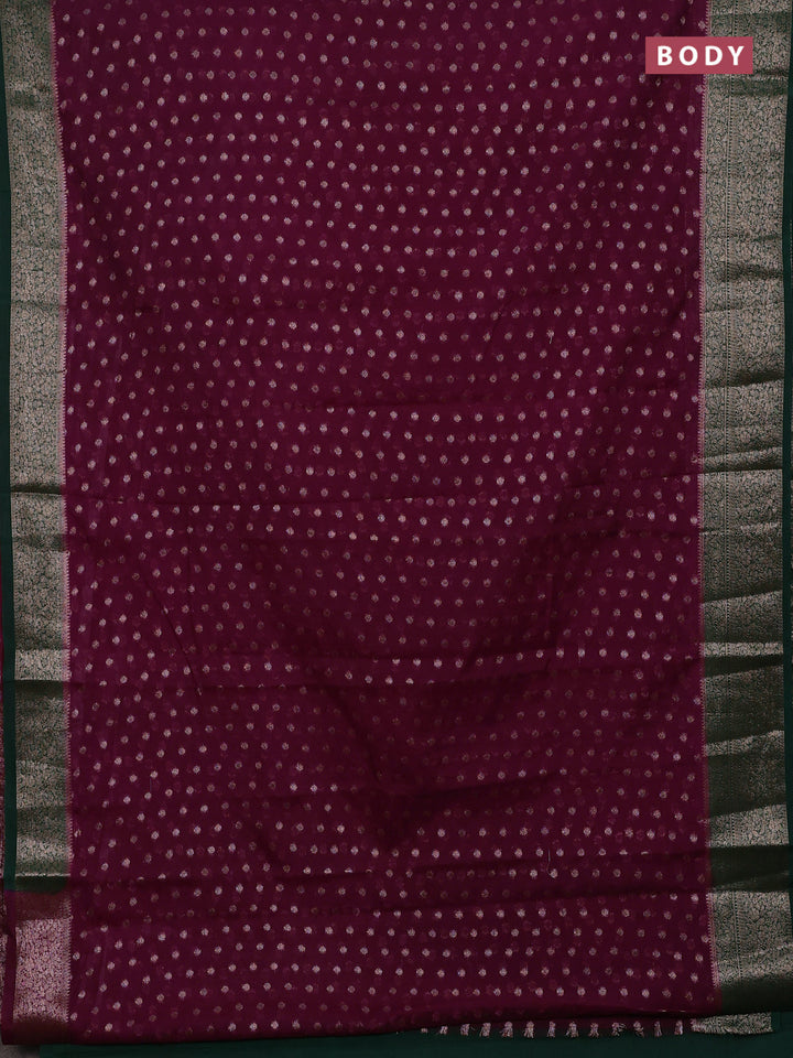 Wine & Green Semi Chiniya Silk Saree