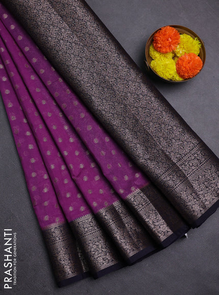 Purple & Navy Blue Semi Chiniya Silk Saree