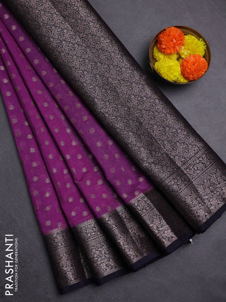 Purple & Navy Blue Semi Chiniya Silk Saree